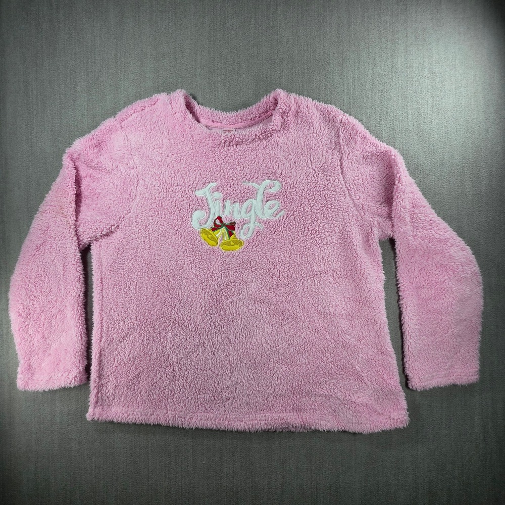 Holiday Time Sweatshirt Women XL Pink Jingle Bells Sherpa Fleece Faux‎ Fur